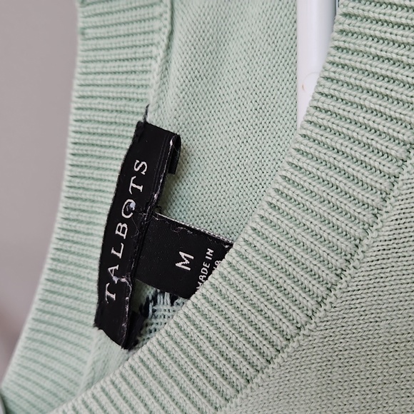 Talbots Medium Mint Green Polka Dot 3/4 Sleeve Lightweight Sweater Top - Picture 2 of 6